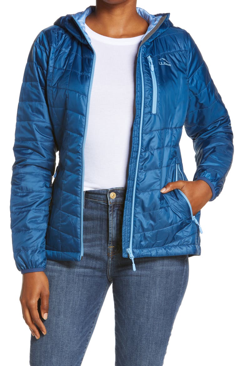 PrimaLoft® Packaway Water Resistant Hooded Jacket, Main, color, DARK MARINE BLUE