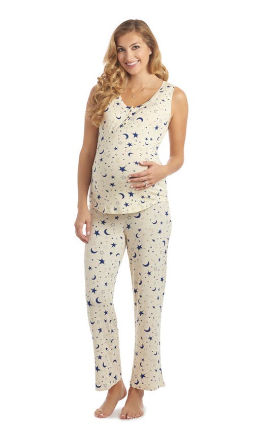 Everly Grey Joy Tank & Pants Maternity/nursing Pajamas In White