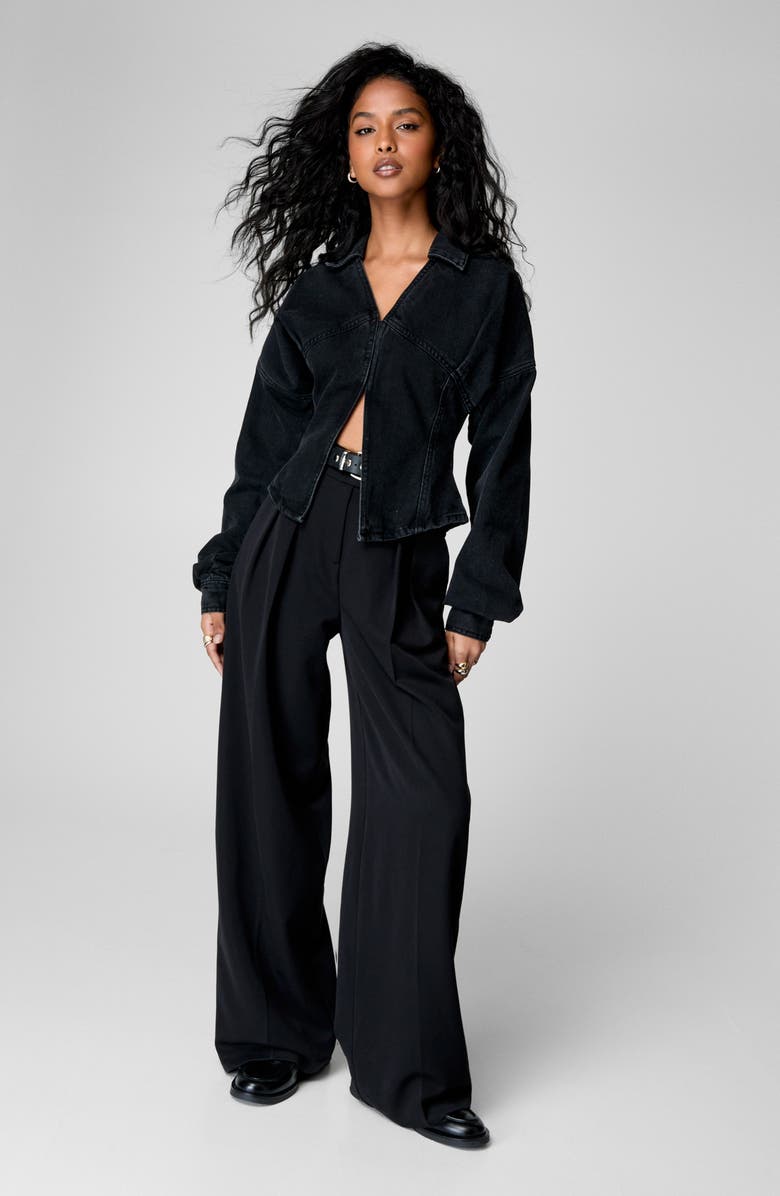 NASTY GAL Long Sleeve Denim Top, Alternate, color,