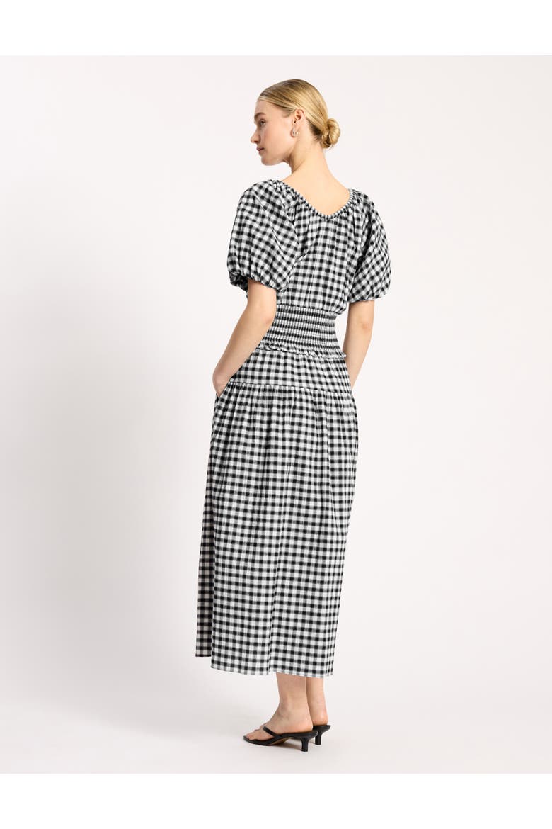 Gingham Blouson Sleeve Midi Dress, Alternate, color, Black