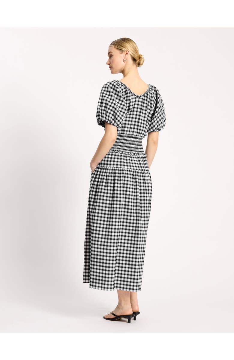 Albaray Gingham Blouson Sleeve Midi Dress, Alternate, color, Black