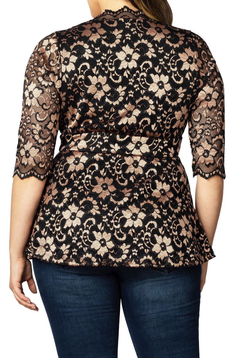 Luxe Lace Empire Waist Peplum Top, Alternate, color, ROSE GOLD