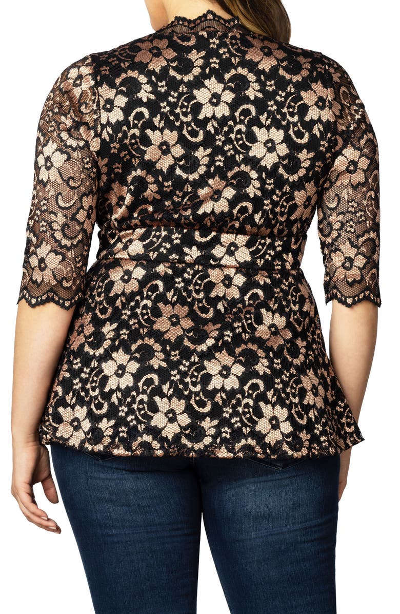 Kiyonna Luxe Lace Empire Waist Peplum Top, Alternate, color, Rose Gold