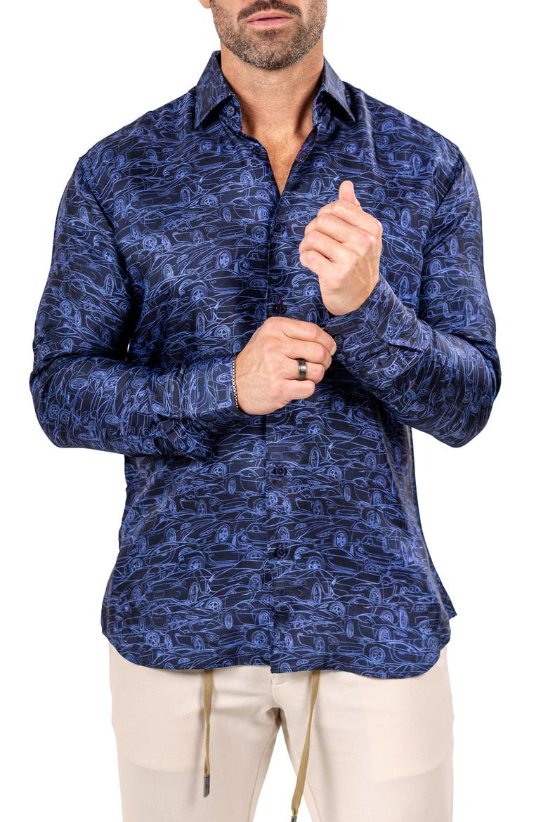 Fibonacci Marthy Contemporary Fit Button-Up Shirt, Alternate, color, BLUE