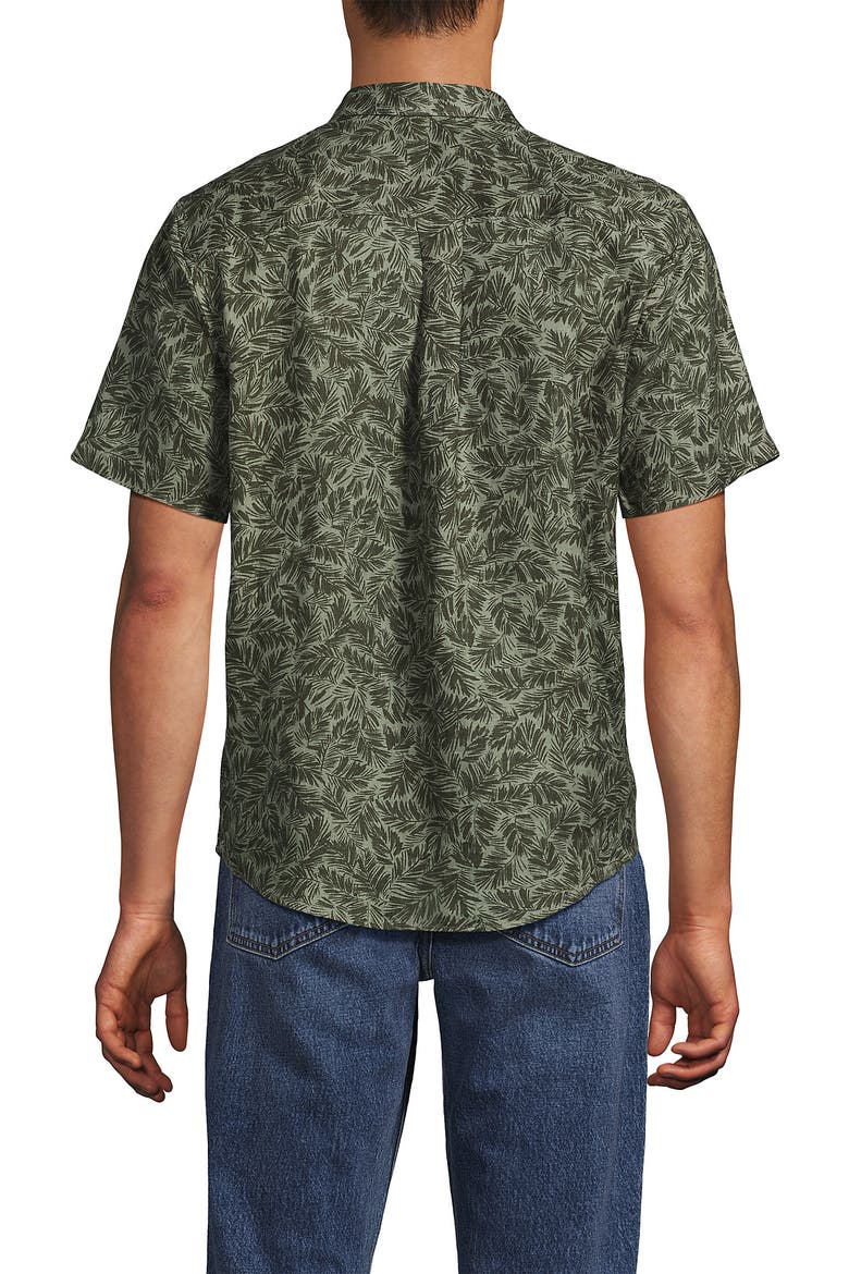 Traditional Fit Short Sleeve Linen Shirt, Alternate, color, Forest Moss Palms