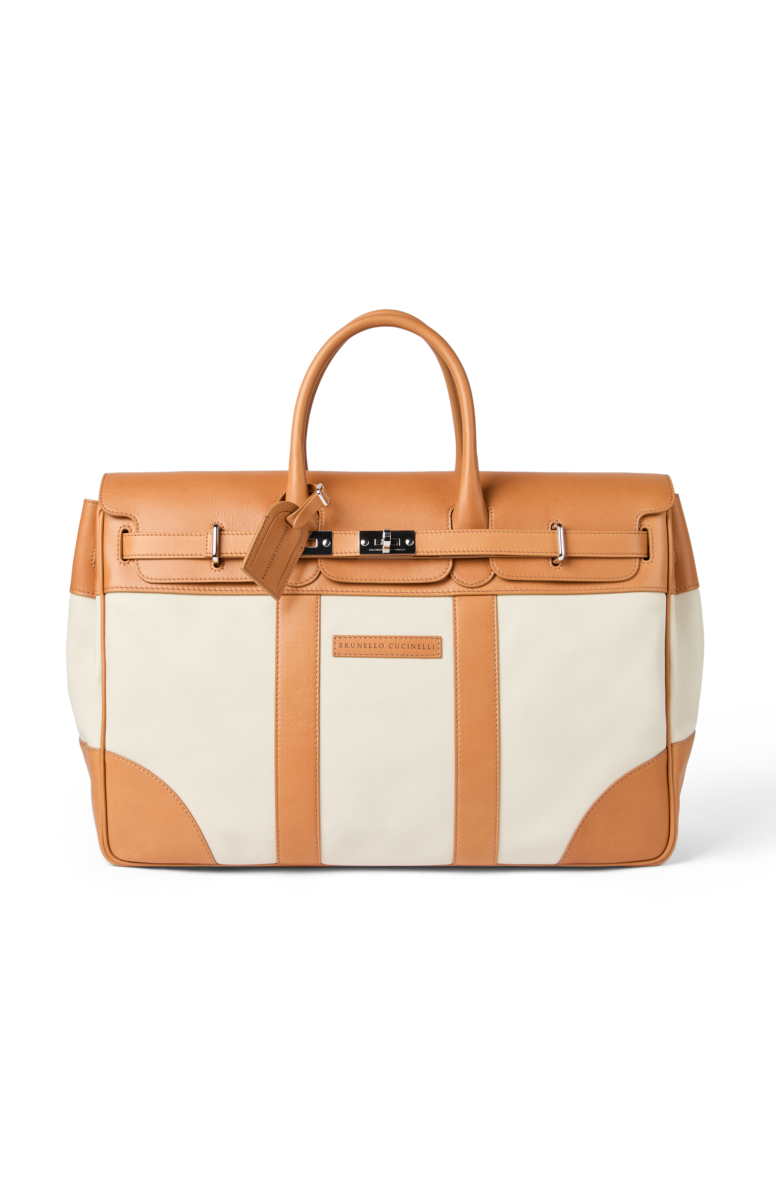 Brunello Cucinelli Calfskin and cowhide bag, Main, color, Ivory