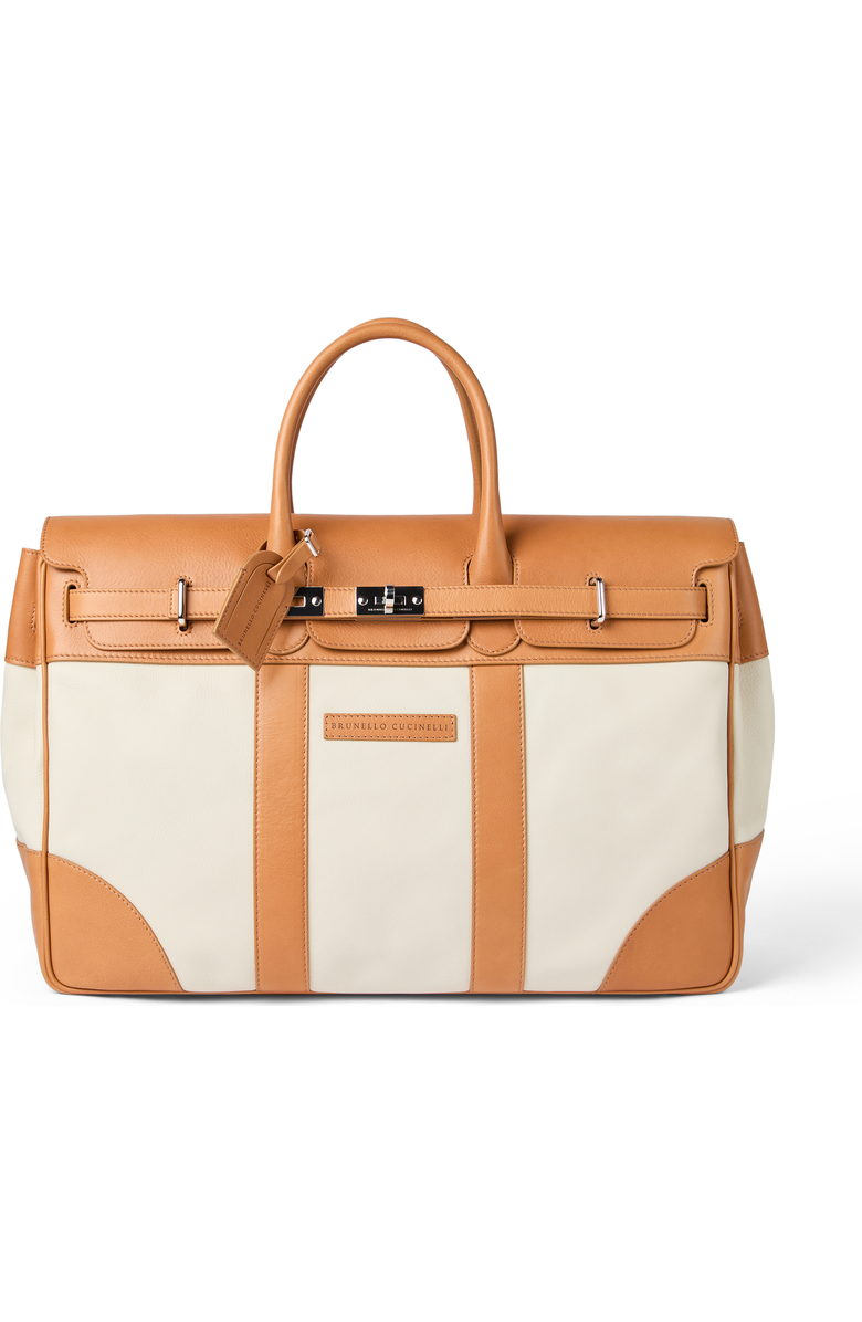 Brunello Cucinelli Calfskin and cowhide bag, Main, color, Ivory