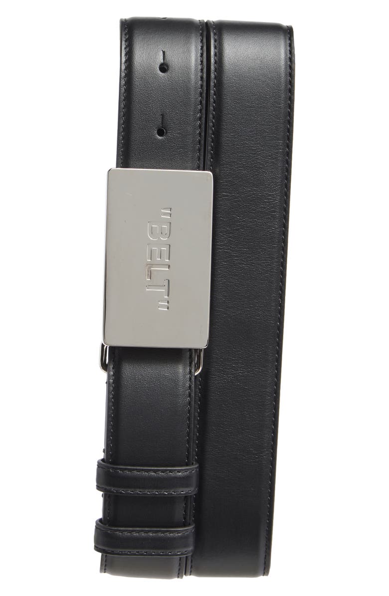 Off-White Quote Plate Leather Belt, Main, color, 