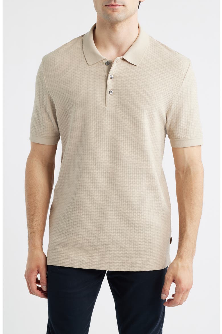 Perry Geo Textured Cotton Polo, Main, color, BEIGE/ KHAKI