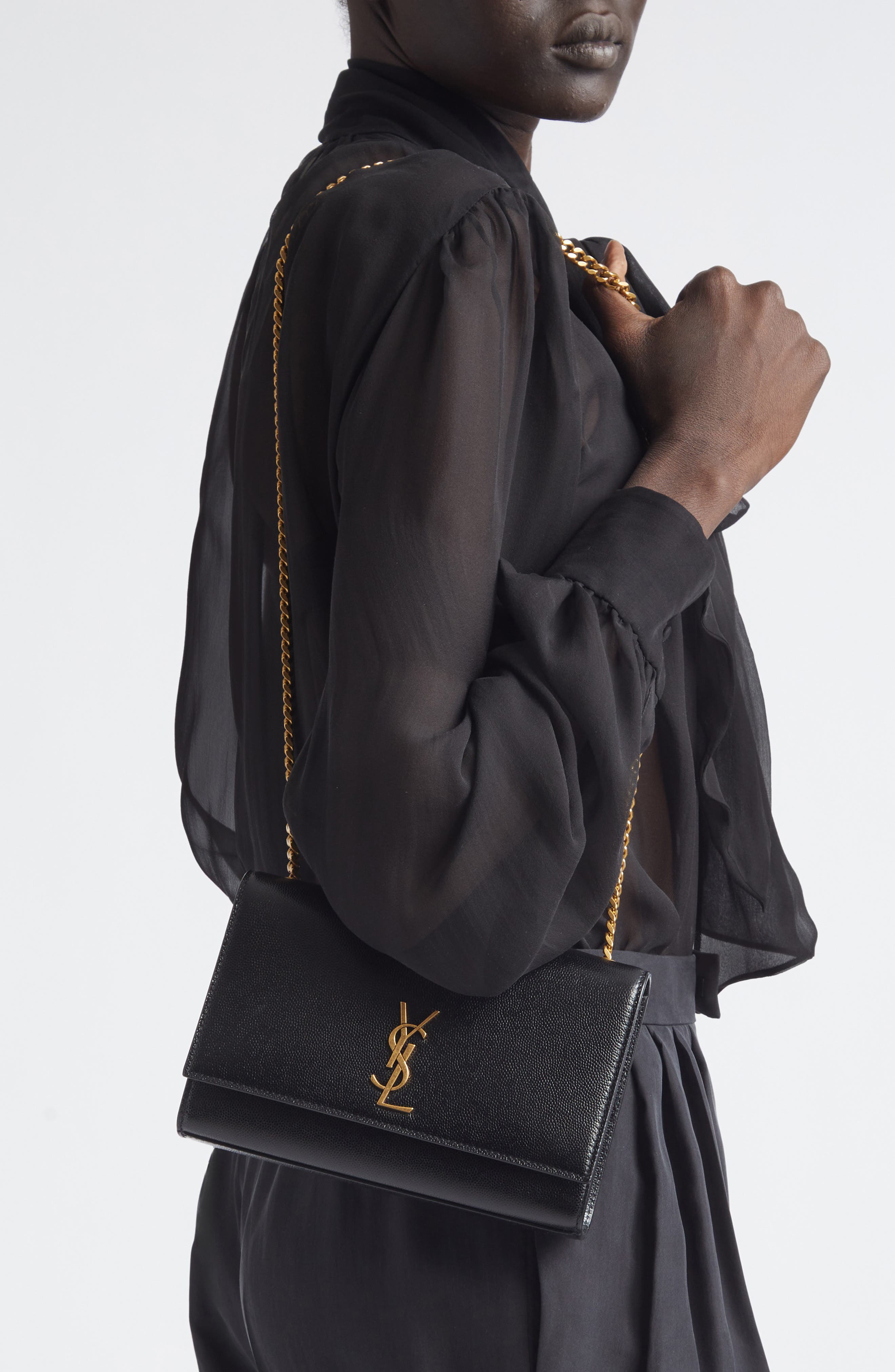 Saint Laurent Small Kate Patent Leather Shoulder Bag, Alternate, color, 