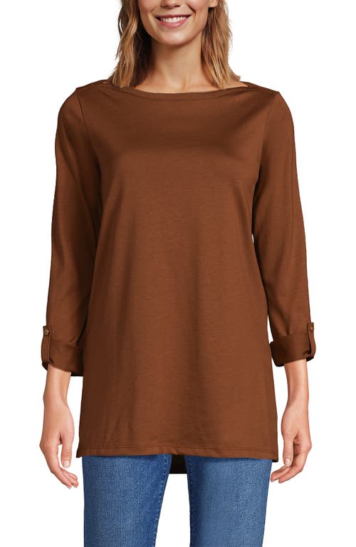 Lands' End Supima Cotton Adjustable 3/4 Sleeve Boatneck Tunic In Brown
