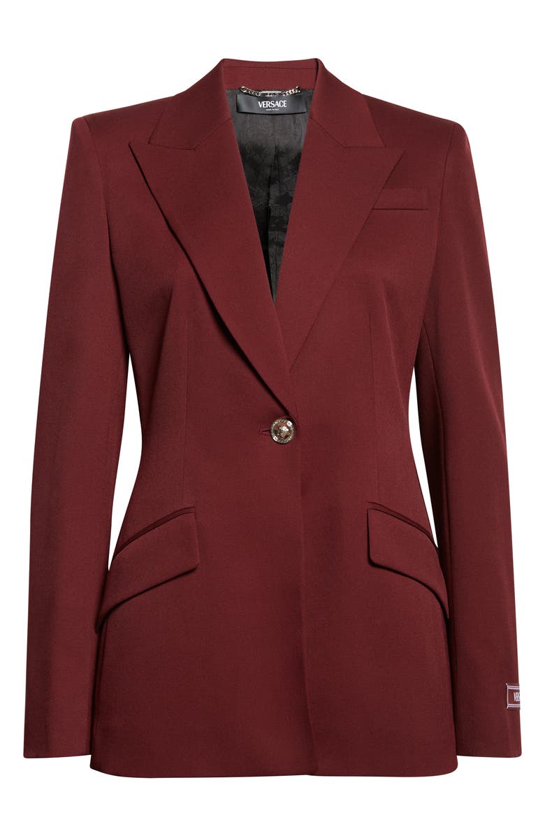 Versace Single Breasted Stretch Virgin Wool Gabardine Blazer, Main, color, Burgundy