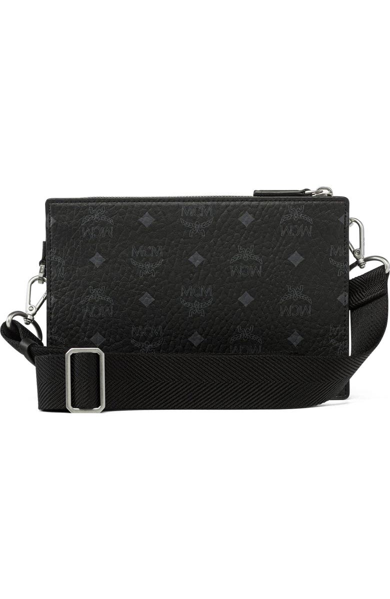 MCM Aren Standing Crossbody Pouch in Visetos, Alternate, color, Black