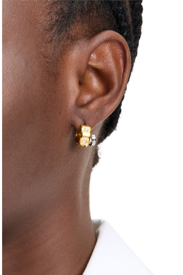 set in stone double huggie hoop earrings, Alternate, color, CLEAR/ TWO TONE