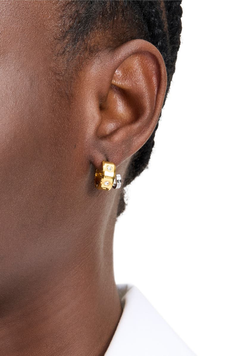 Kate Spade New York set in stone double huggie hoop earrings, Alternate, color, Clear/ Two Tone