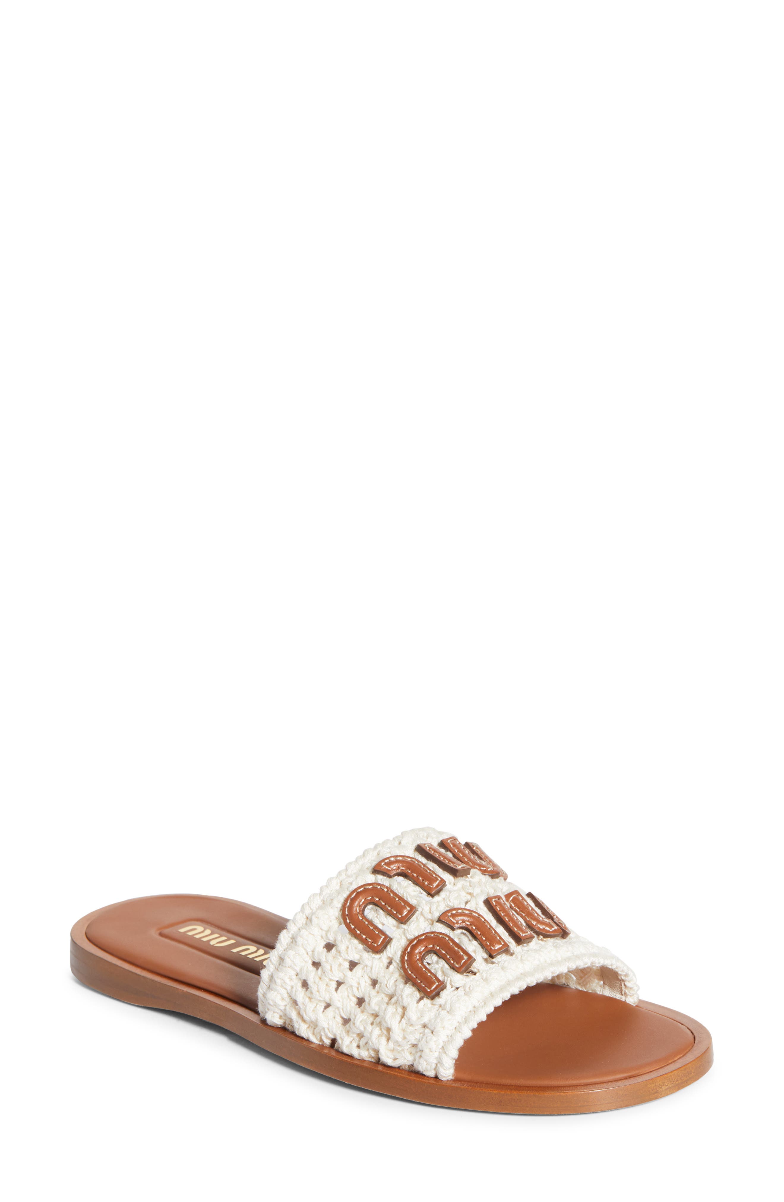 Miu Miu Crochet Slide Sandal, Main, color, Off White