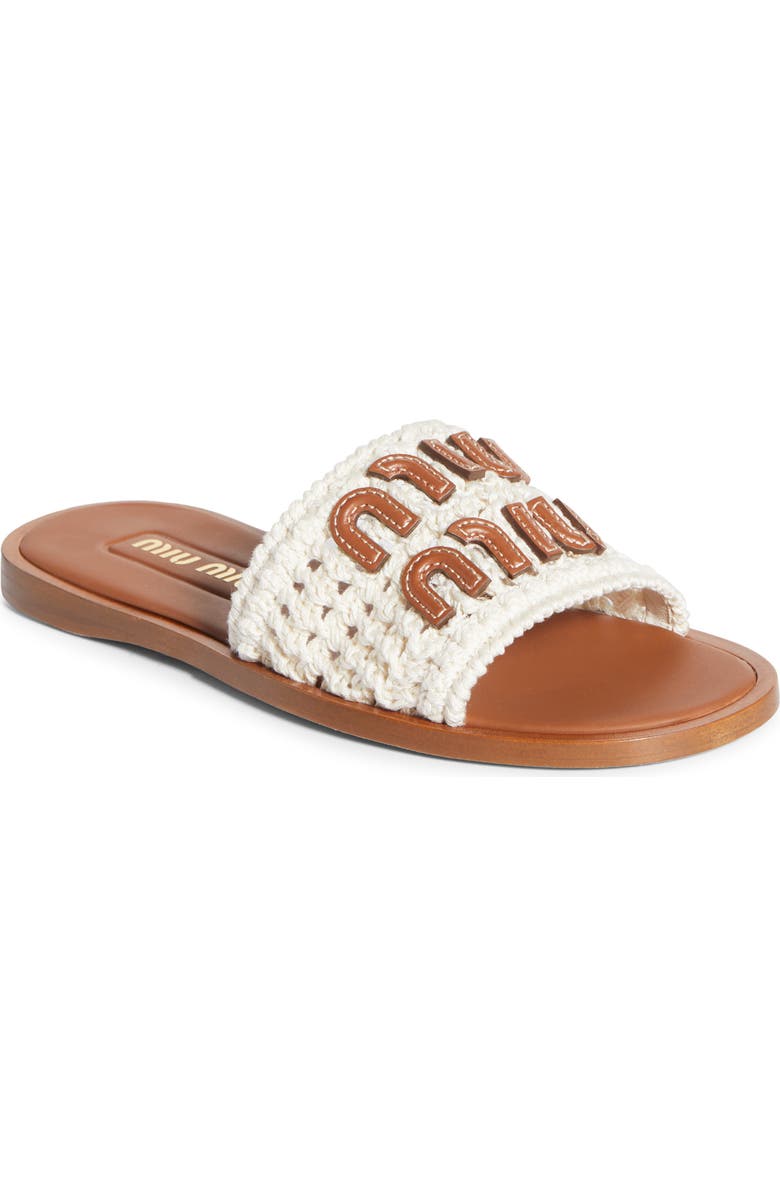 Miu Miu Crochet Slide Sandal, Main, color, Off White