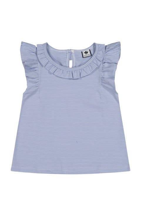 Colette Flutter Sleeve Top Cornflower Blue Mini Stripe