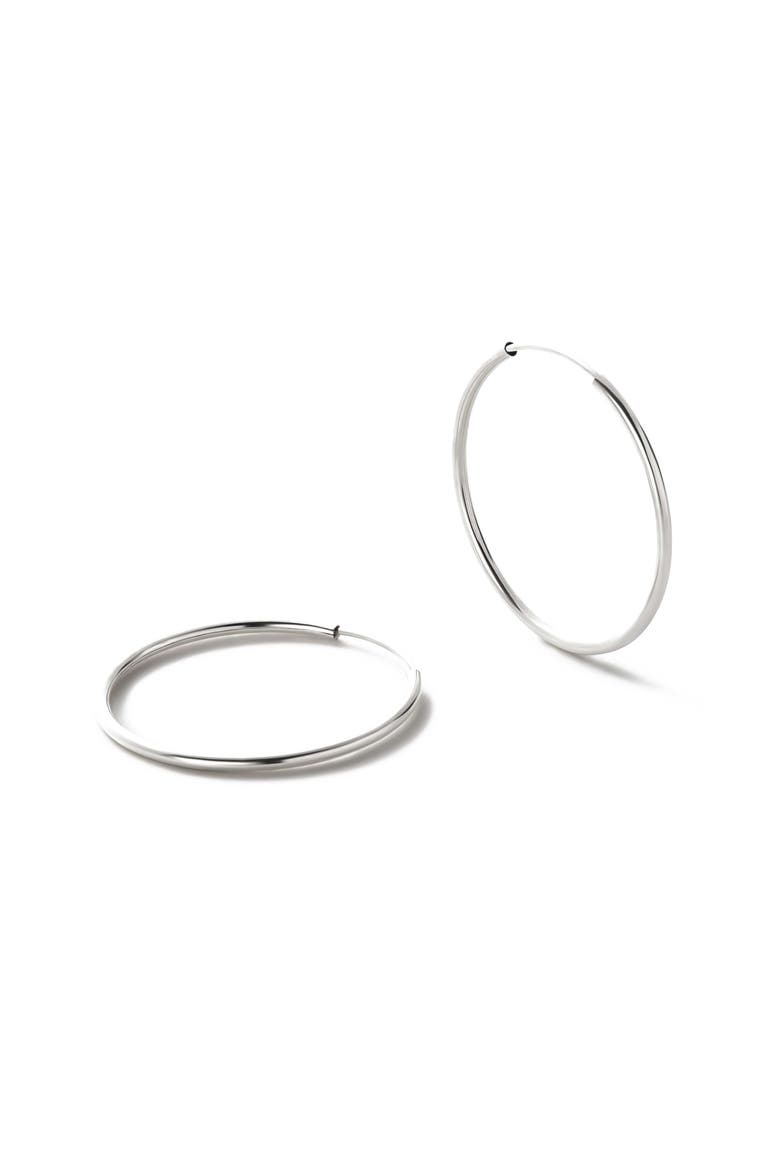 White Gold Hoop Earrings - White Gold Slim Hoops Large, Main, color, White Gold