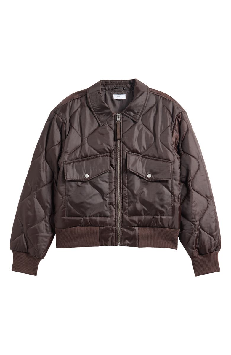Topshop Quilted Bomber Jacket, Alternate, color, Brown