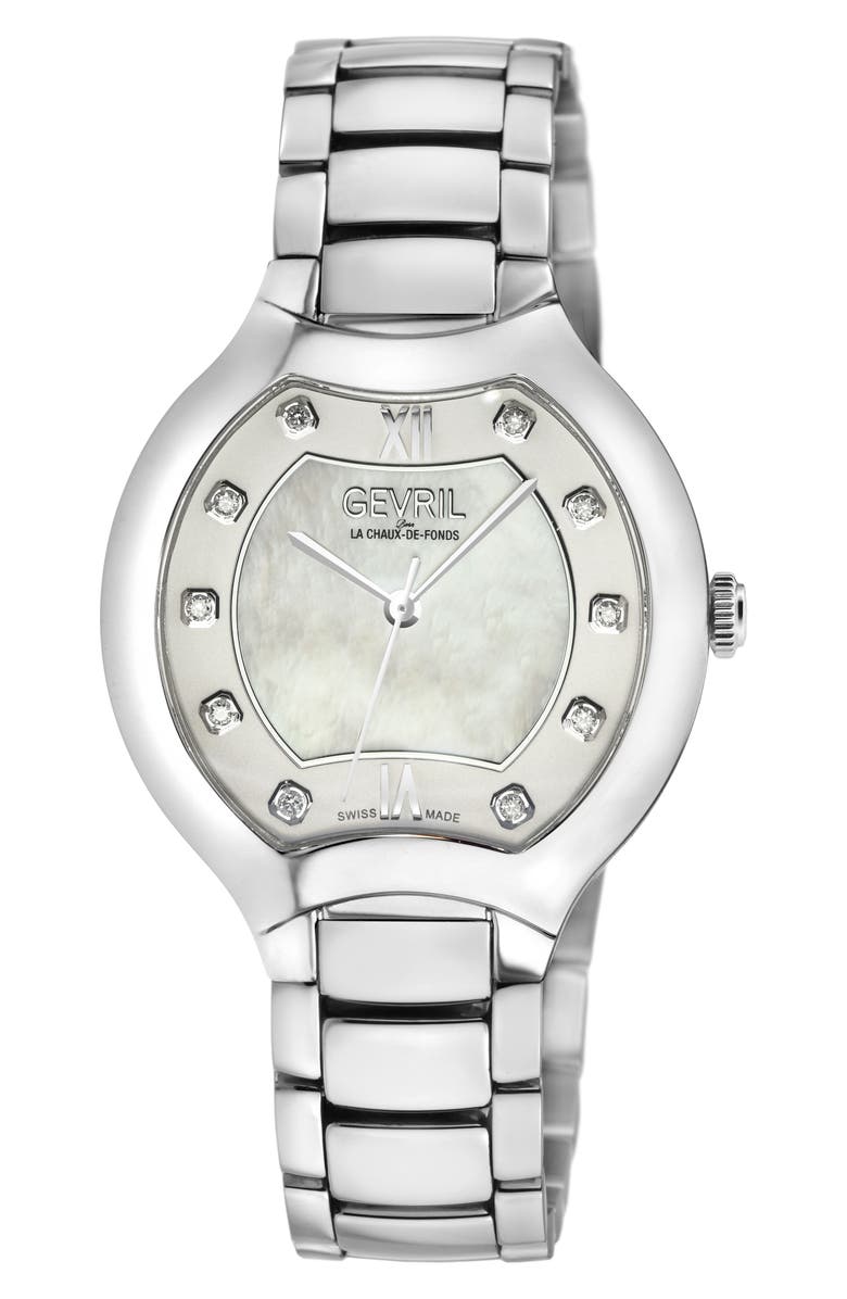 GEVRIL Lugano Swiss Diamond Watch, 35mm - 0.1ct., Main, color, Silver