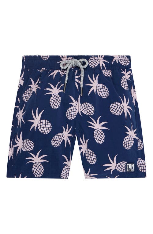 Tom & Teddy Kids' Pineapple Swim Trunks in Shell Pink at Nordstrom, Size 5-6Y
