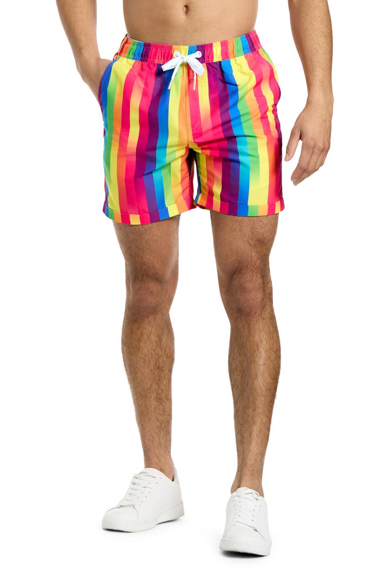 Rainbow Stripe Camp Shirt & Drawstring Shorts Set, Alternate, color, MISCELLANEOUS