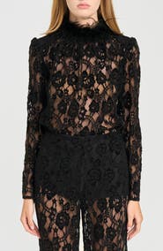 WAYF x Rose Lola Broadway Lace Top with Ostrich Feather Trim