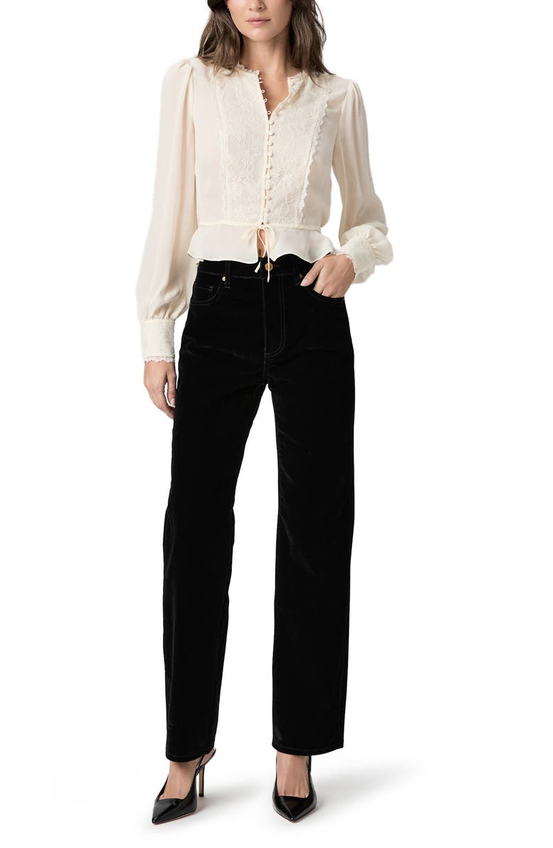 PAIGE Stevie High Waist Straight Leg Velvet Denim Jeans, Alternate, color, Onyx Rich Velvet