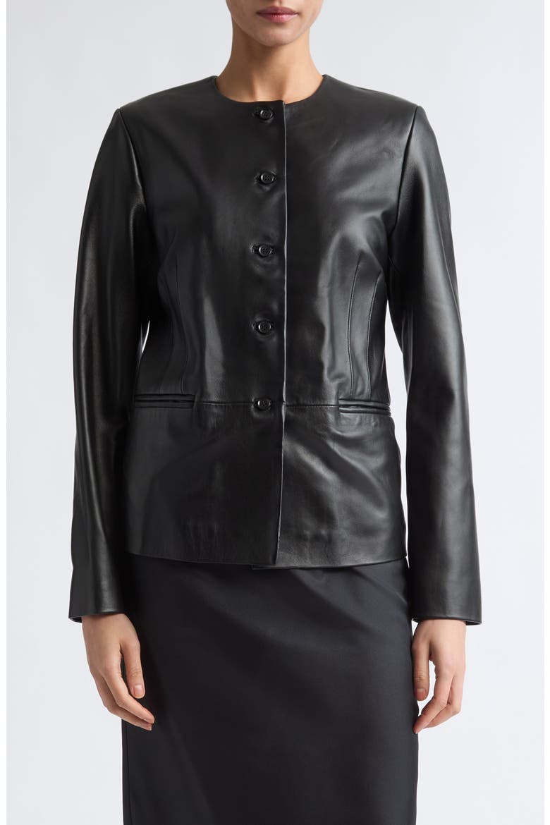 Adea Collarless Lambskin Leather Jacket, Main, color, BLACK