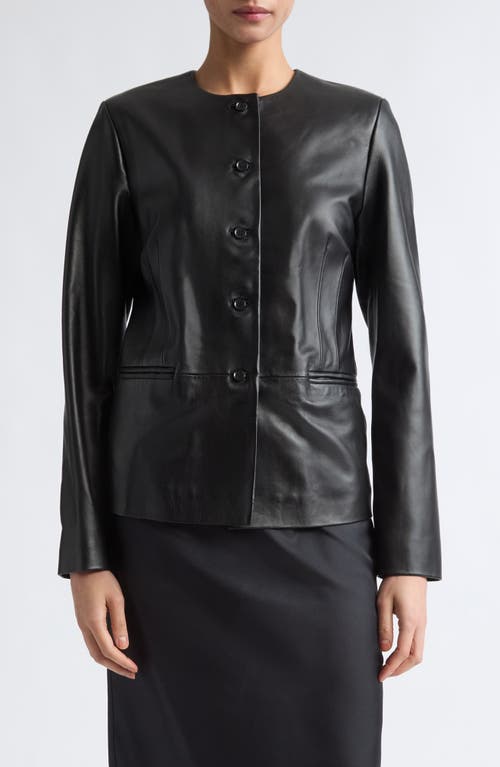 LOULOU DE SAISON Adea Collarless Lambskin Leather Jacket in Black at Nordstrom, Size 38