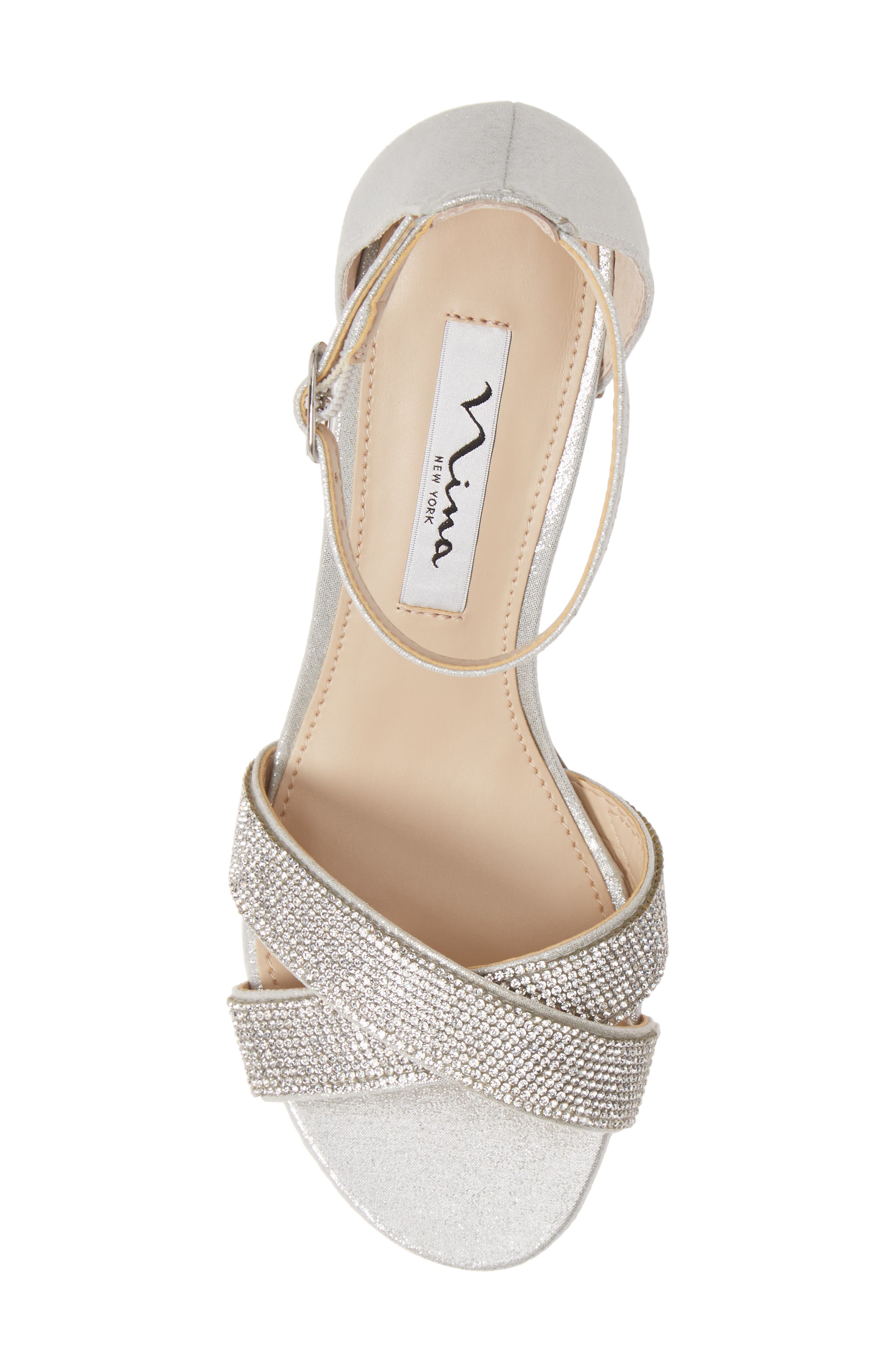 Nolita Crystal Ankle Strap Sandal, Alternate, color, SILVER FABRIC