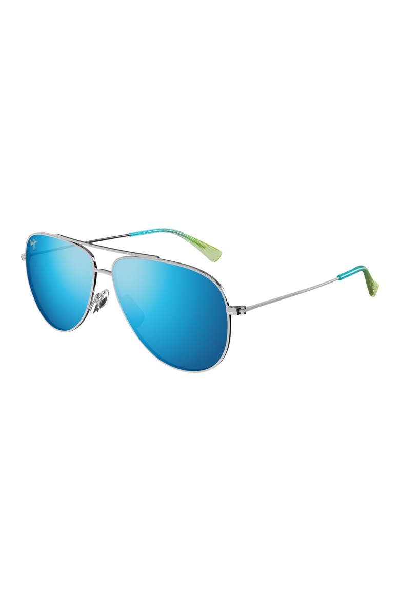 Hauoli XL 62mm Polarized Oversize Aviator Sunglasses, Alternate, color, SILVER/ BLUE HAWAII