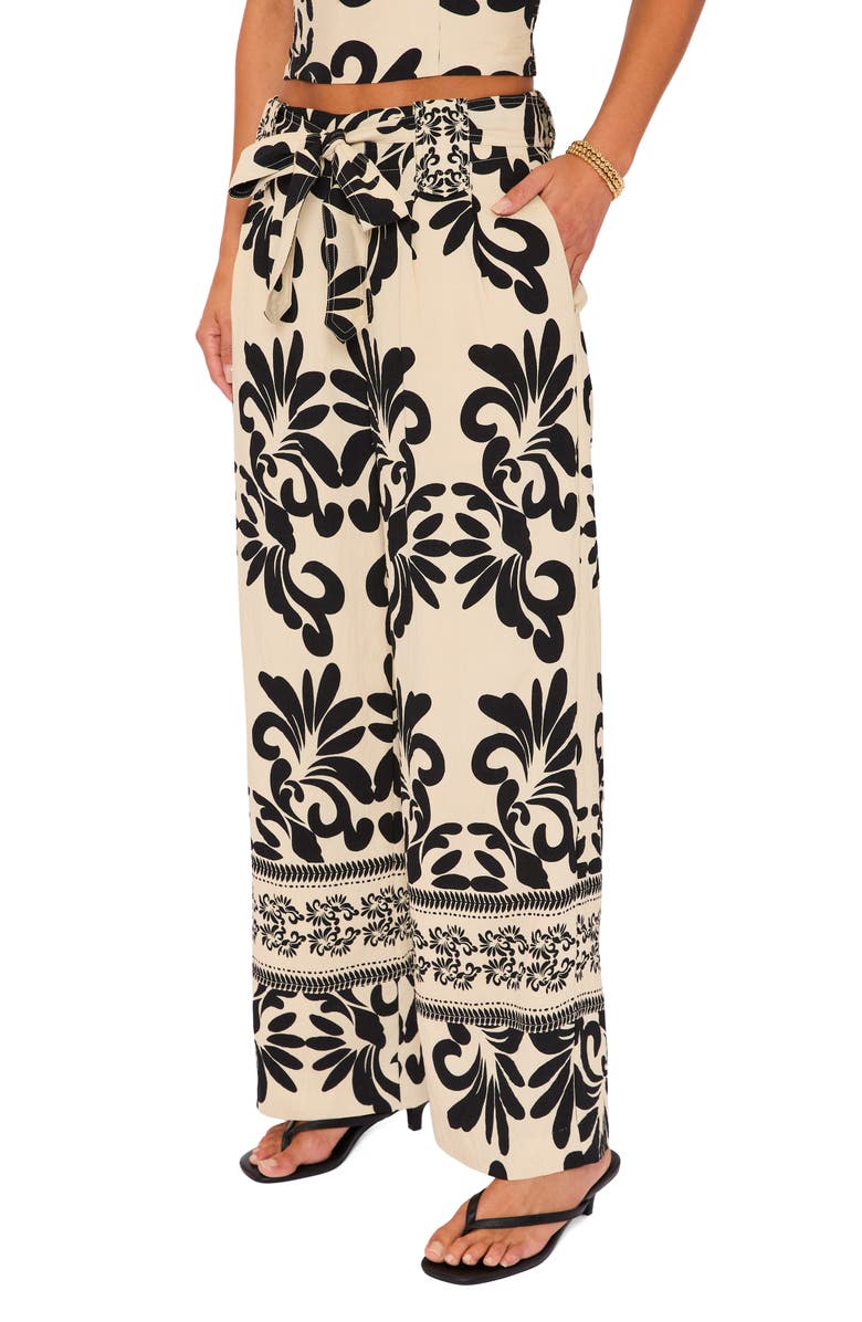 VICI Collection Coastal Print Tie Waist Wide Leg Pants, Alternate, color, Cream Black