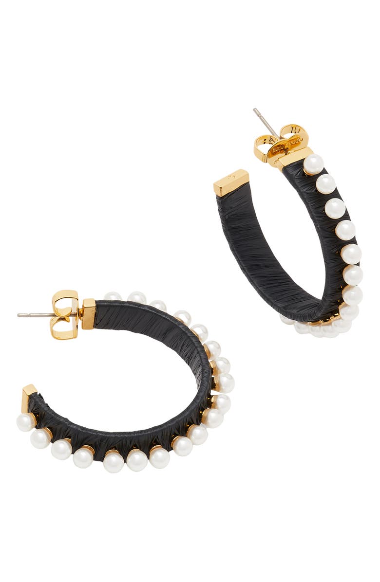 Kate Spade New York imitation pearl raffia hoop earrings, Main, color,
