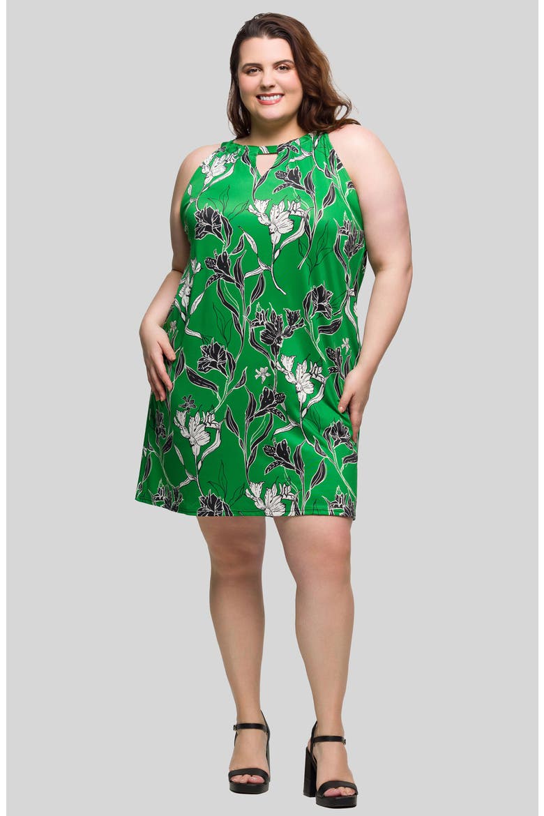 Print Sleeveless Keyhole Cutout Dress, Alternate, color, GREEN MULTI