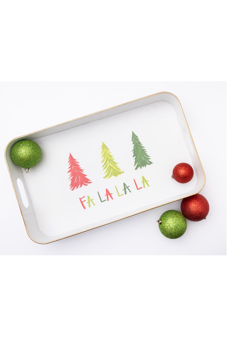 Metal Multi Trees Fa La La Tray Decorative Christmas Platter, Alternate, color, White