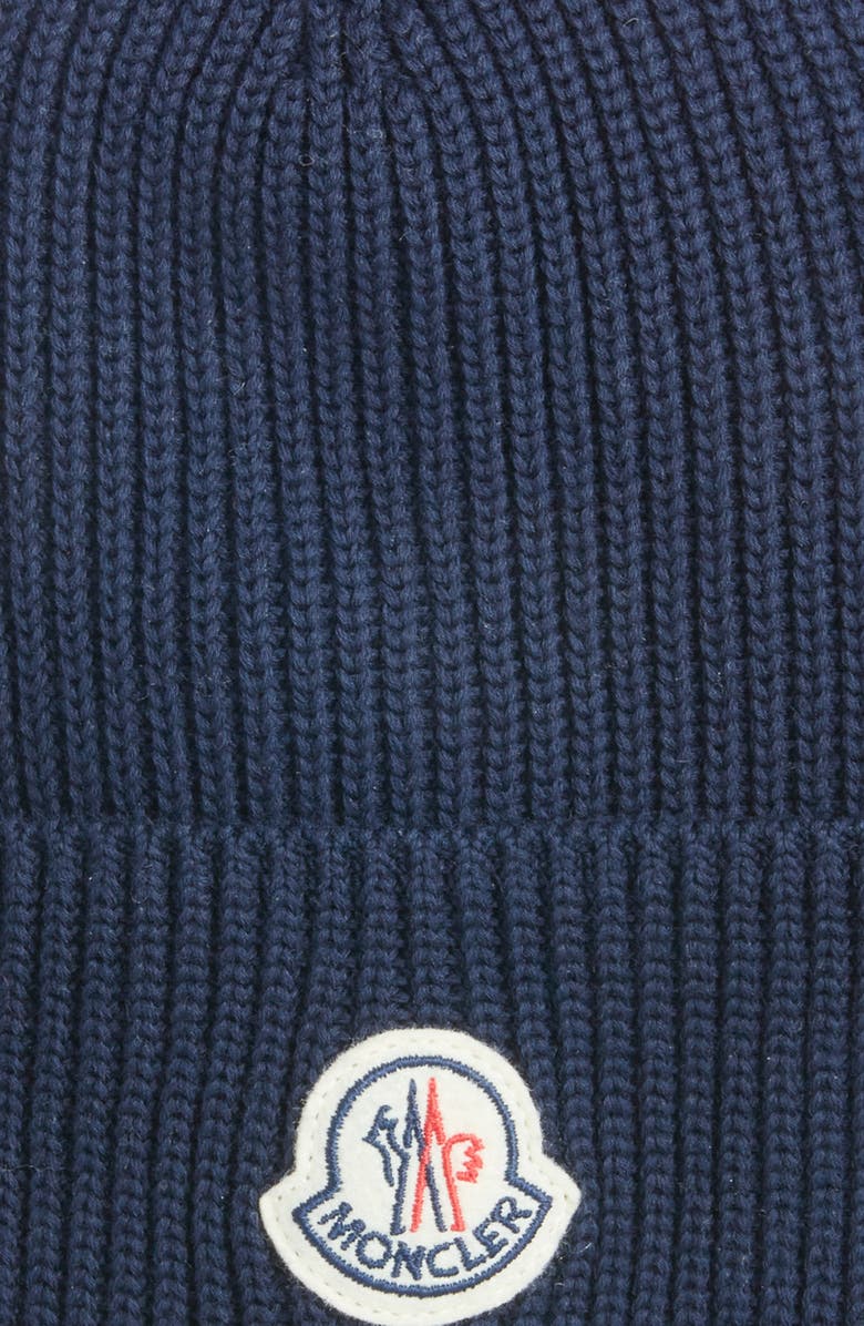 Moncler Logo Patch Cotton Rib Beanie, Alternate, color,