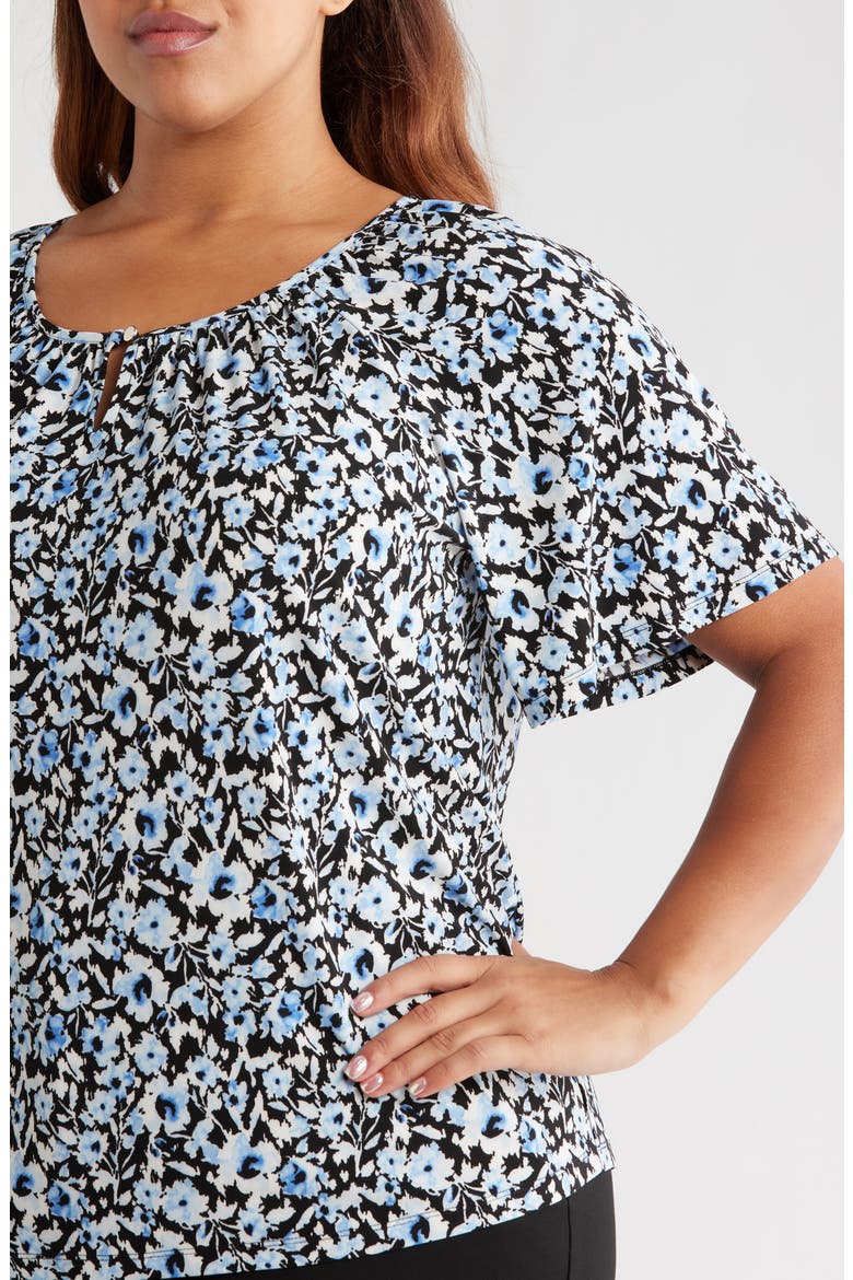 Floral Keyhole Peasant Top, Alternate, color, BLUE YONDER MULTI