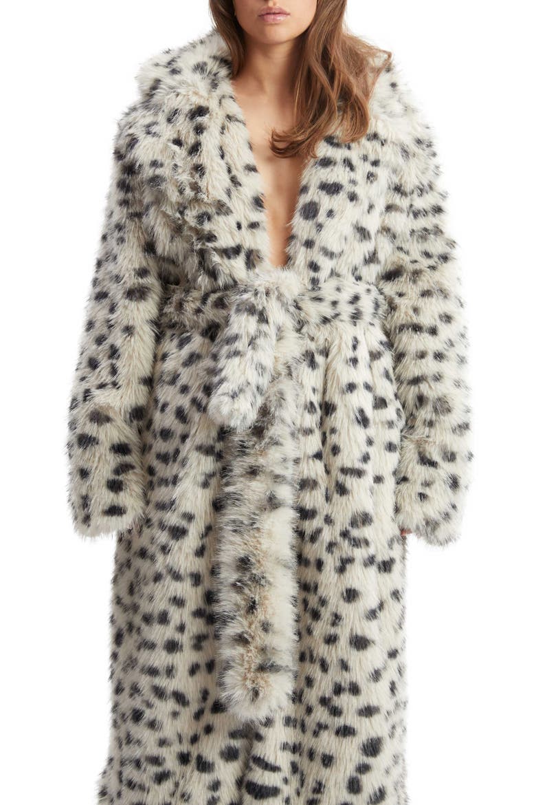 Dorothea Leopard Print Faux Fur Coat, Alternate, color, SNOW LEOPARD