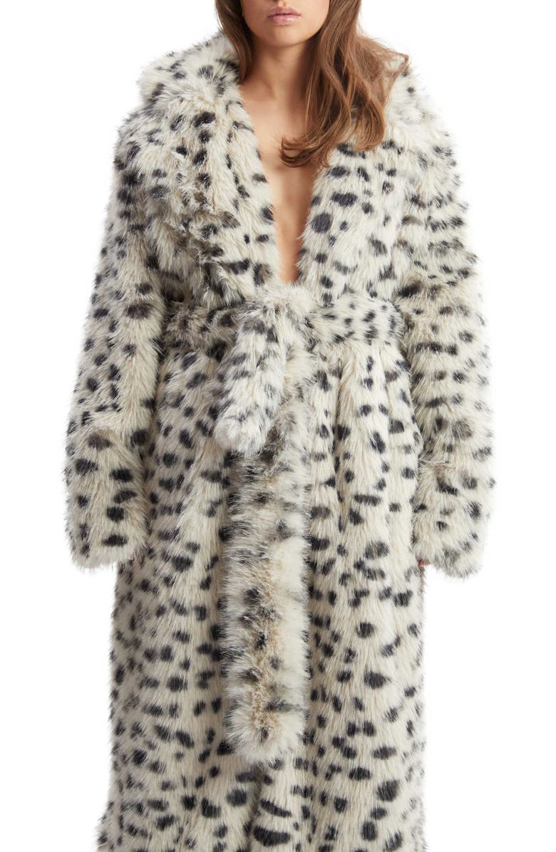 Bardot Dorothea Leopard Print Faux Fur Coat, Alternate, color, Snow Leopard