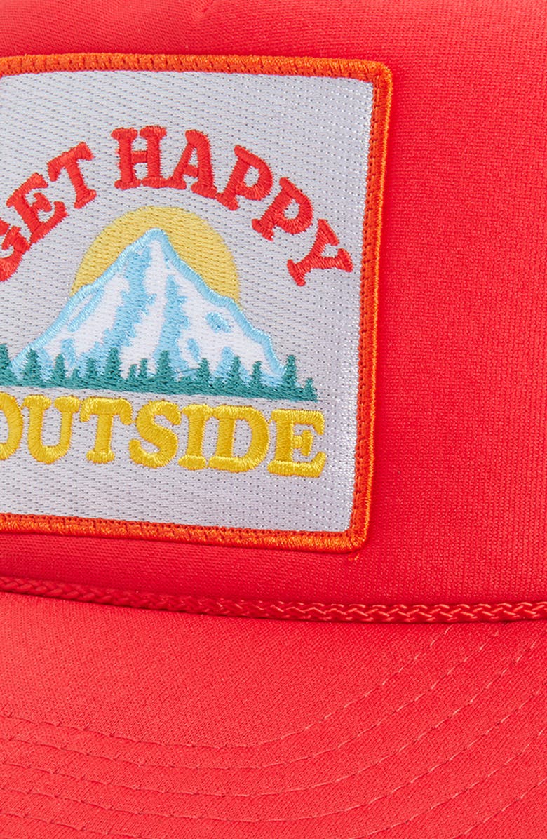 Friday Feelin’ Get Happy Outside Trucker Hat, Alternate, color, Red