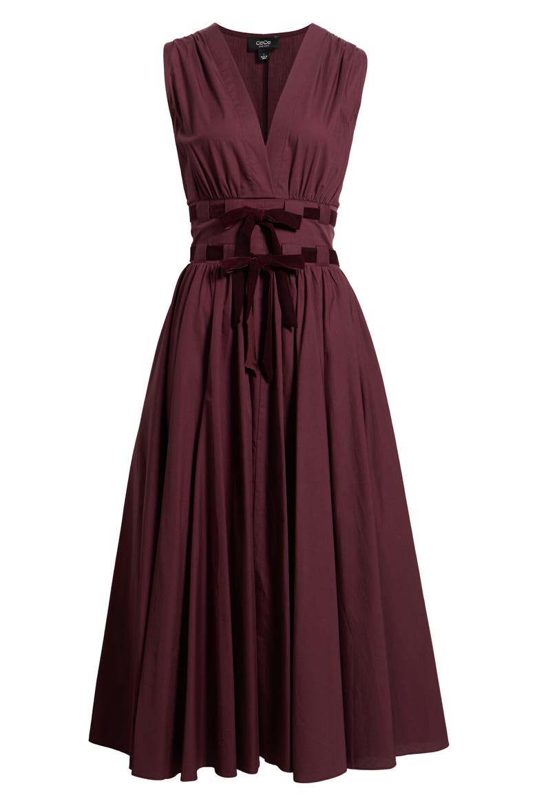 Ribbon Belt Sleeveless Midi Dress, Alternate, color, PLUM