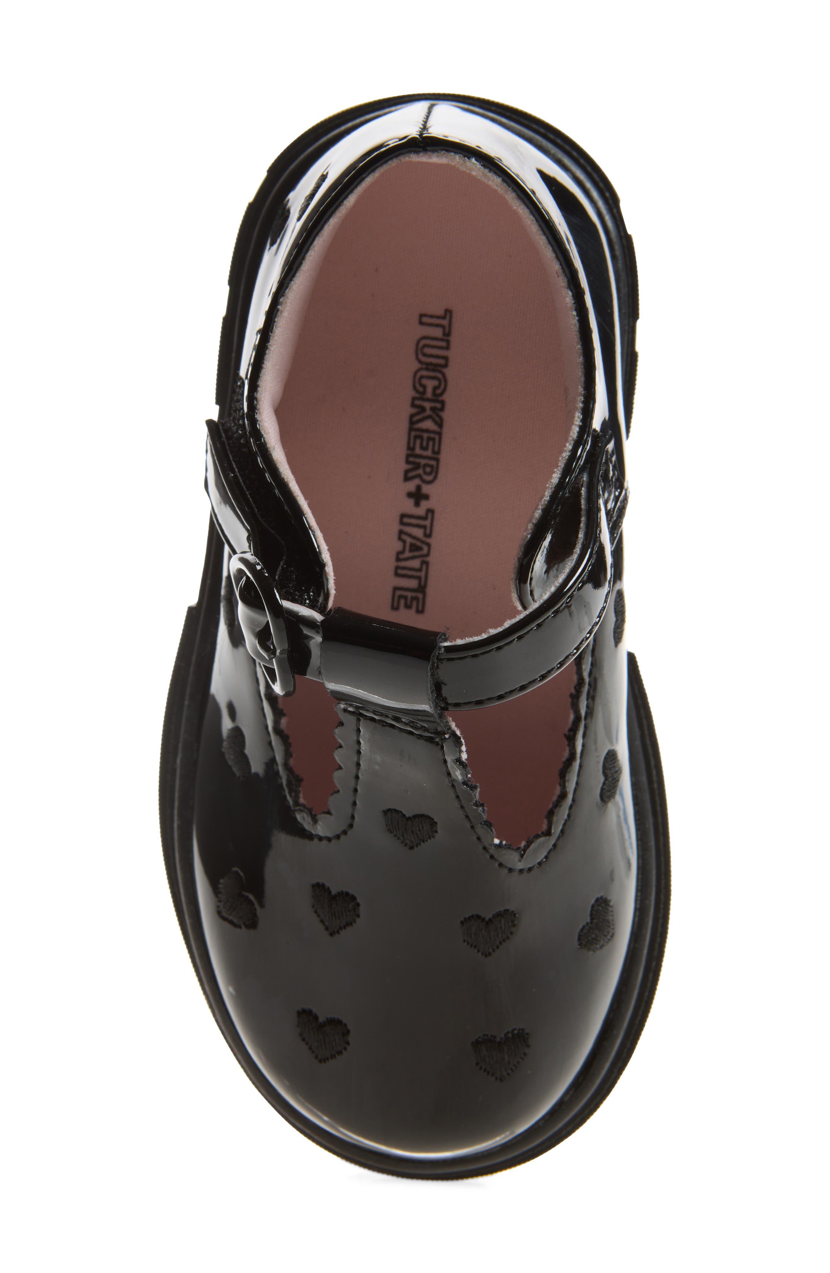 Kids' Estella Heart T-Strap Flat, Alternate, color, BLACK