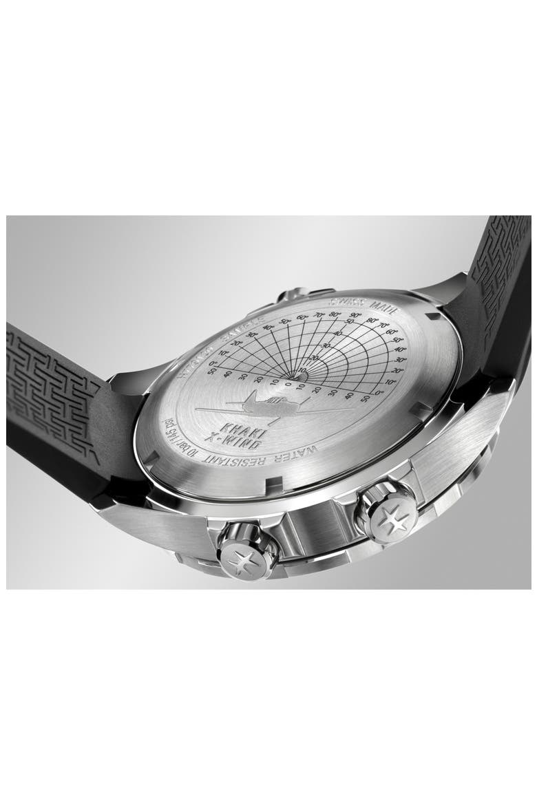 Khaki Aviation X-Wind Chronograph GMT Silicone Strap Watch, 46mm, Alternate, color, BLACK/ SILVER