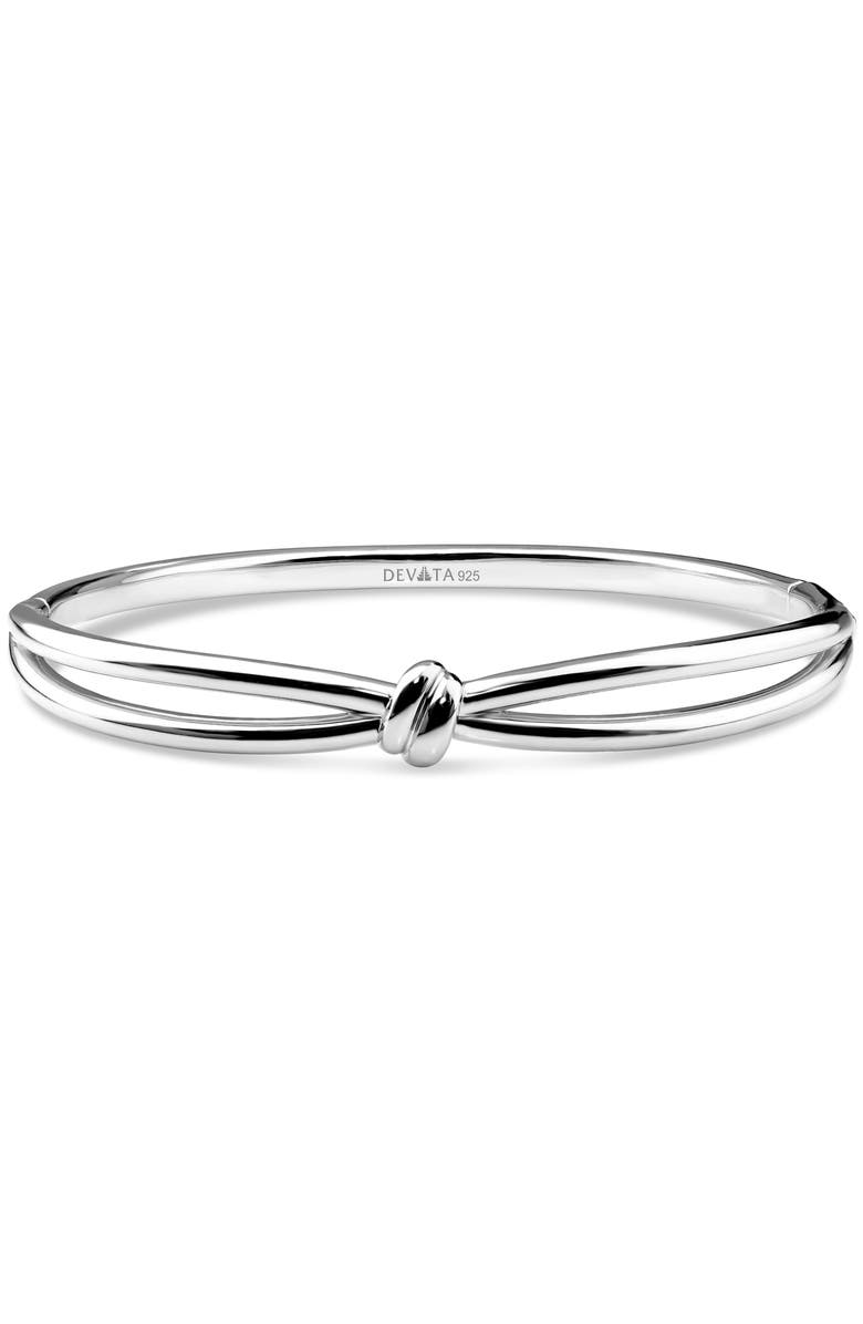 DEVATA Love Knot Bangle Bracelet in Rhodium Plated Sterling Silver, 8mm, Main, color, Silver