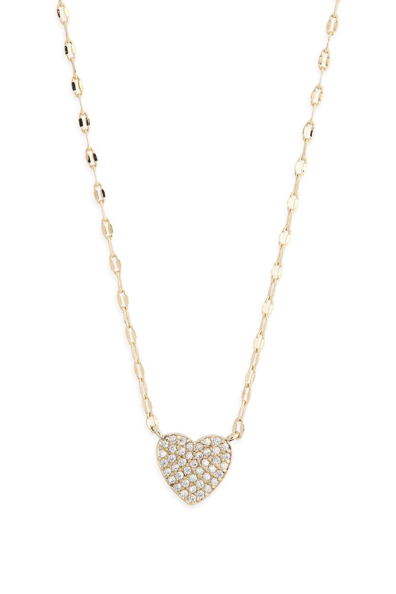 Pavé Cubic Zirconia Heart Pendant Necklace, Alternate, color, CLEAR- GOLD