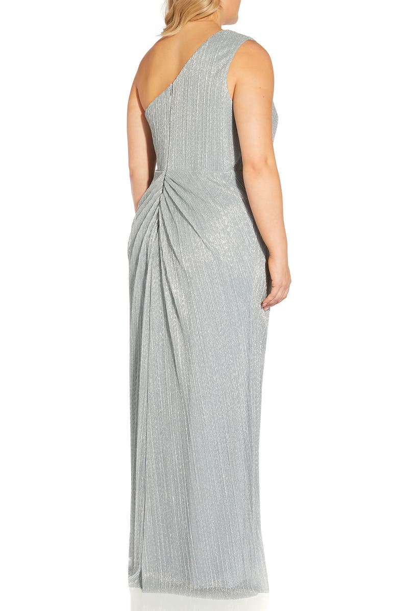 Adrianna Papell Stardust Pleated One-Shoulder Evening Gown, Alternate, color, 