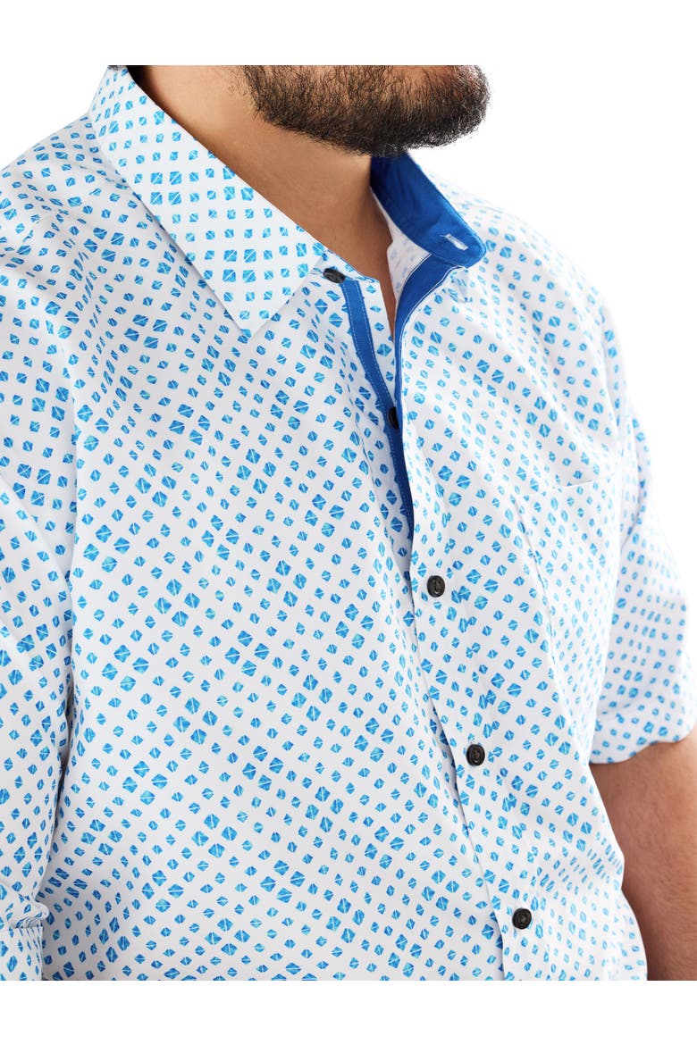 Big & Tall Geometric Print Microfiber Sport Shirt, Alternate, color, WHITE MULTI