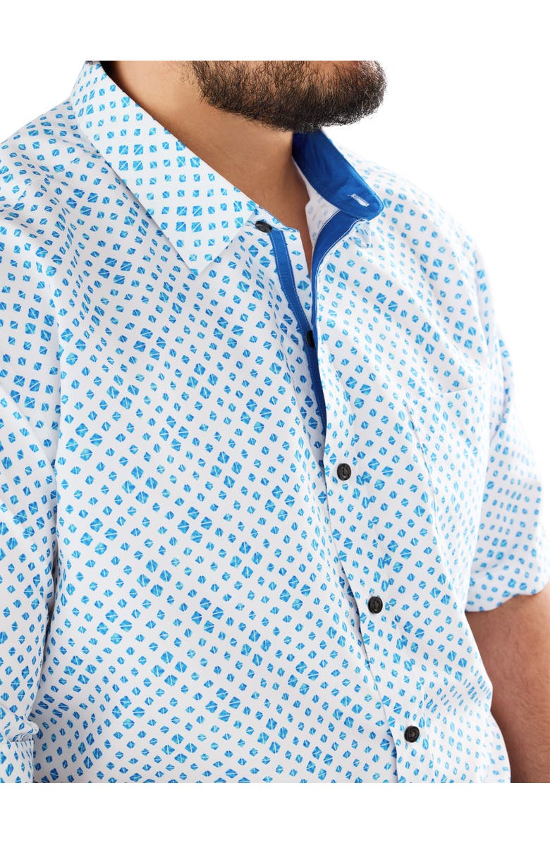 Synrgy by DXL Big & Tall Geometric Print Microfiber Sport Shirt, Alternate, color, White Multi